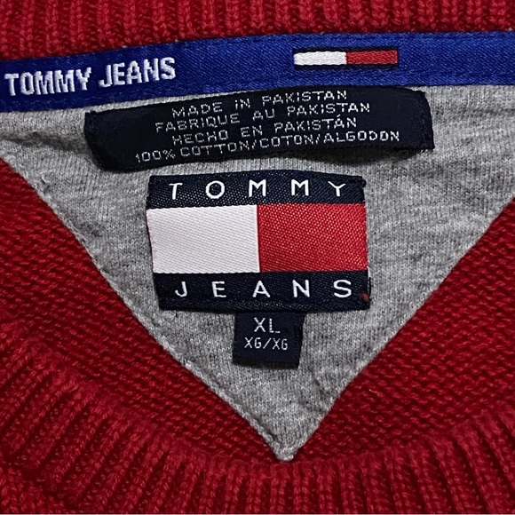 Vintage Tommy Jeans Sweater XL Red Blue White Mens Pullover Cotton - Picture 3 of 7